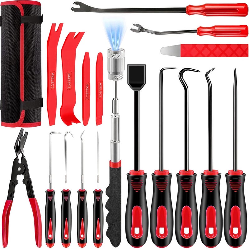 DWH 18 Pcs Precision Pick and Hooks Set, Auto Body Tool Kit with Scraper Telescoping Magnetic Pickup Tool Panel Clip Plier Fastener Remover, Metal Plastic Trim Tools, Automotive Mechanic Bag - Image 1